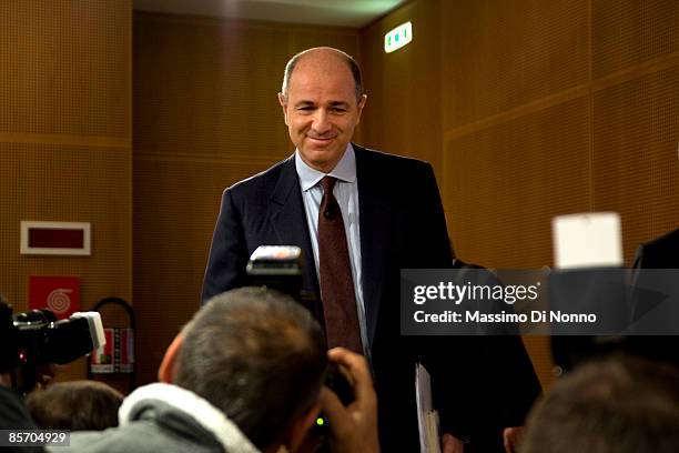 Of Intesa San Paolo Bank Corrado Passera attends a presentation of the book "L'Italia in Gabbia" by Tabellini Guido, at Fondazione Corriere della...