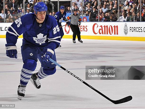 Ben Ondrus of the Toronto Maple Leafs skates during game action against the Washington Capitals action March 24, 2009 at the Air Canada Centre in...