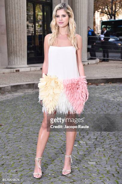 Lala Rudge is seen arriving at Miu Miu show during Paris Fashion Week Womenswear Spring/Summer 2018 on October 3, 2017 in Paris, France.