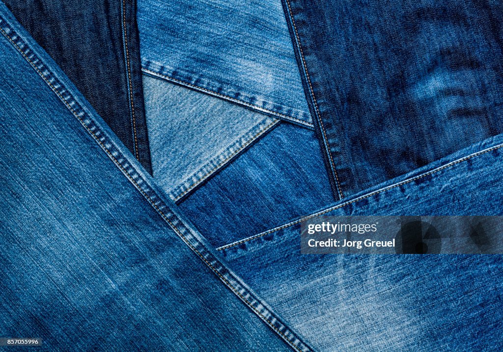 Jeans in various shades of blue