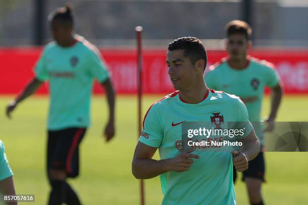 Portugals forward Cristiano Ronaldo during National Team Training session before the match between Portugal and Andorra at City Football in Oeiras,...