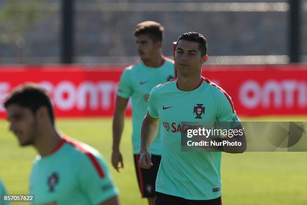 Portugals forward Cristiano Ronaldo during National Team Training session before the match between Portugal and Andorra at City Football in Oeiras,...