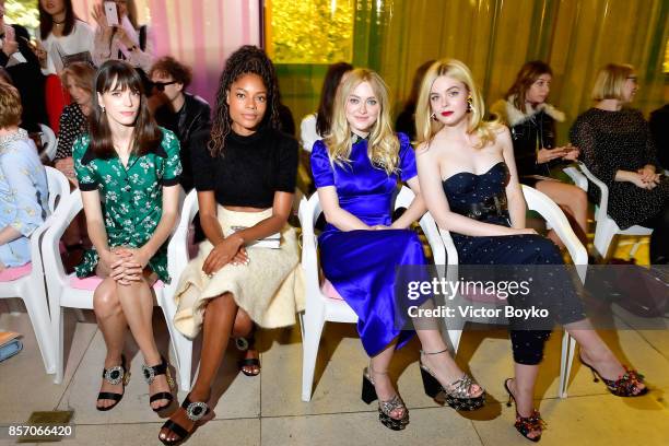 Stacy Martin,Naomie Harris,Dakota Fanning and Elle Fanning attend the Miu Miu show as part of the Paris Fashion Week Womenswear Spring/Summer 2018 on...