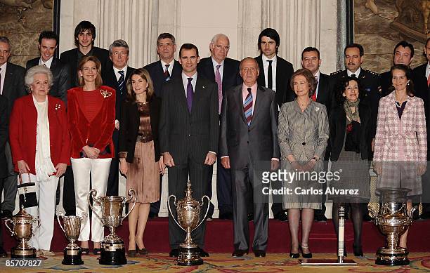 Spanish Royal Family Princess Pilar de Borbon, Princess Cristina, Princess Letizia, Prince Felipe, King Juan Carlos, Queen Sofia, Minister Mercedes...