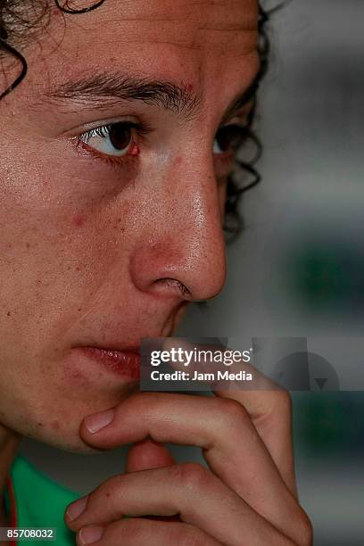 Mexican player Andres Guardado during the press conference after the training session at Femexfut's High Performance Center on March 30, 2009 in...