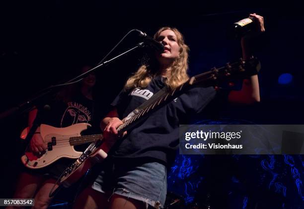 The Big Moon lead singer Juliette Jackson performs with the band at Hebden Bridge Trades Club on September 27, 2017 in Hebden Bridge, England.