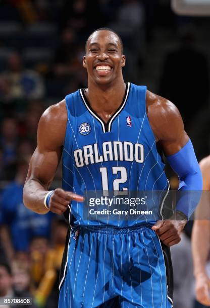 Dwight Howard of the Orlando Magic smiles on the court during the game against the Milwaukee Bucks on March 18, 2009 at the Bradley Center in...