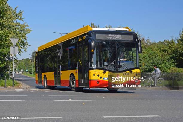 ursus electric bus on the street - warsaw bus stock pictures, royalty-free photos & images