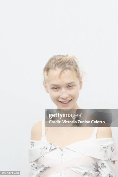 Model poses prior the Moncler Gamme Rouge show as part of the Paris Fashion Week Womenswear Spring/Summer 2018 on October 3, 2017 in Paris, France.