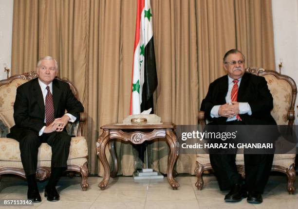 Secretary of Defense Robert M. Gates meets with Iraqi President Jala Talabani 05 Decmber 2007, at the presidental guest house in Baghdad, Iraq....