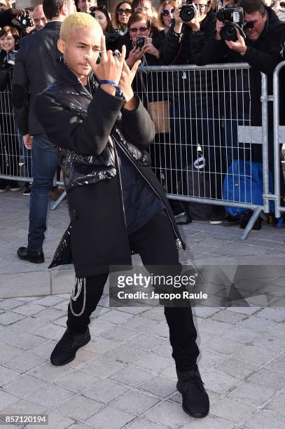 Jaden Smith is seen arriving at Louis Vuitton show during Paris Fashion Week Womenswear Spring/Summer 2018 on October 3, 2017 in Paris, France.