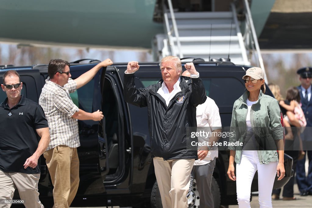 President Trump Arrives In Puerto Rico In Aftermath Of Hurricane Maria Devastating The Island