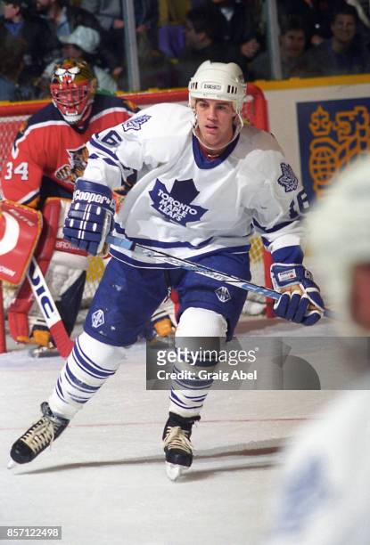Darby Hendrickson of the Toronto Maple Leafs skates against the Florida Panthers during NHL game action on October 24, 1995 at Maple Leaf Gardens in...
