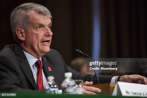 Tim Sloan, chief executive officer and president of Wells Fargo & Co., speaks during a Senate Banking, Housing and Urban Affairs Committee hearing in...