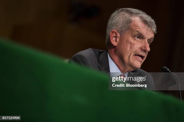 Tim Sloan, chief executive officer and president of Wells Fargo & Co., speaks during a Senate Banking, Housing and Urban Affairs Committee hearing in...