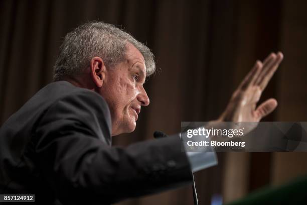 Tim Sloan, chief executive officer and president of Wells Fargo & Co., speaks during a Senate Banking, Housing and Urban Affairs Committee hearing in...