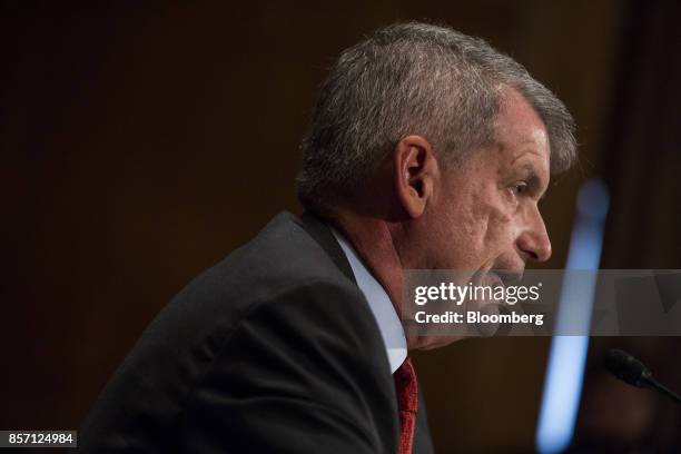 Tim Sloan, chief executive officer and president of Wells Fargo & Co., speaks during a Senate Banking, Housing and Urban Affairs Committee hearing in...