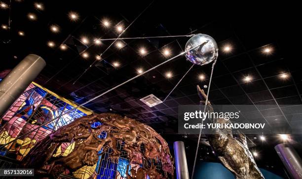 Full-scale replica of the world's first artificial satellite Sputnik, launched by the Soviet Union from a testing range in Kazakhstan on October 4 is...