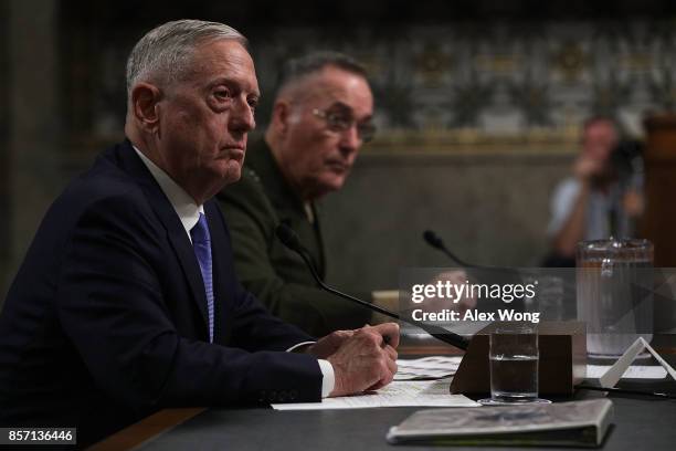 Secretary of Defense Jim Mattis and Chairman of the Joint Chiefs of Staff General Joseph Dunford testify during a hearing before Senate Armed...