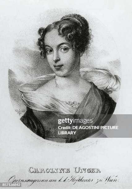 Portrait of Caroline Unger , Hungarian contralto, engraving.