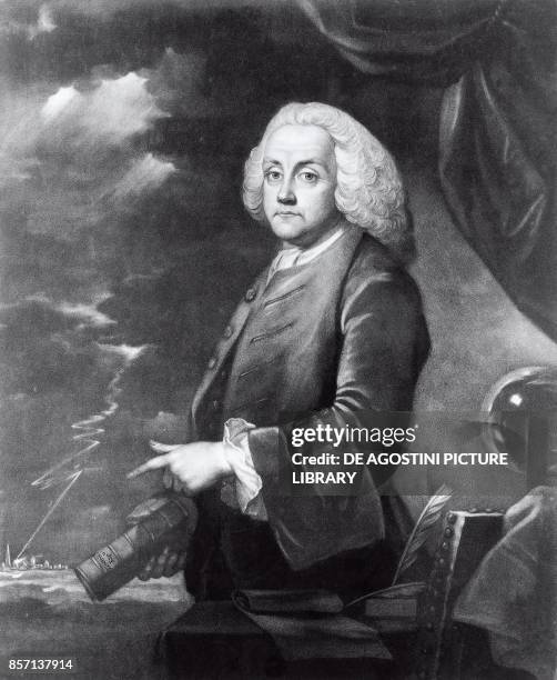 Portrait of Benjamin Franklin American scientist and politician, engraving.