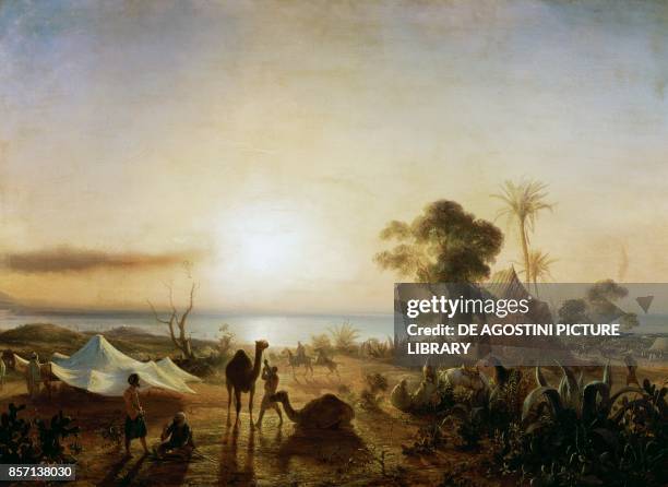 The Staoueli camp with Ibrahim Aga's tent, day of the French army landing, June 14 French conquest of Algeria, painting by Jean Antoine Theodore de...