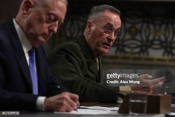Secretary of Defense Jim Mattis and Chairman of the Joint Chiefs of Staff General Joseph Dunford testify during a hearing before Senate Armed...