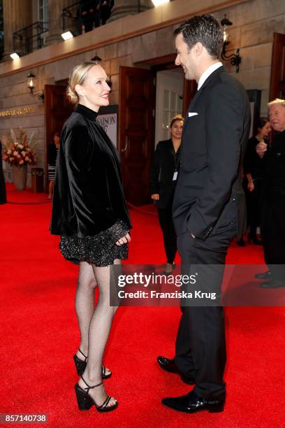 Anne Meyer-Minnemann and Matthias Schulz, incoming director of Staatsoper attend the Re-Opening of the Staatsoper Unter den Linden on October 3, 2017...