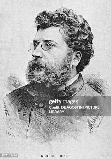 Portrait of Georges Bizet , French composer and pianist, engraving.
