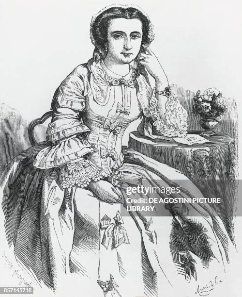 Portrait of Maria Spezia Aldighieri , Italian soprano, in the role of Violetta in La Traviata by Giuseppe Verdi .