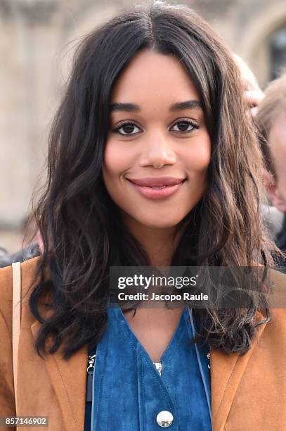 Laura Harrier is seen arriving at Louis Vuitton show during Paris Fashion Week Womenswear Spring/Summer 2018 on October 3, 2017 in Paris, France.