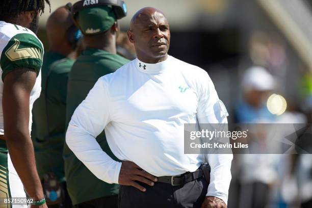 South Florida coach Charlie Strong before game vs East Carolina at Dowdy-Ficklen Stadium. Greenville, NC 9/30/2017 CREDIT: Kevin Liles