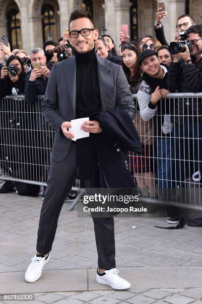 Hidetoshi Nakata is seen arriving at Louis Vuitton show during Paris Fashion Week Womenswear Spring/Summer 2018 on October 3, 2017 in Paris, France.