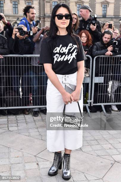 Kristina Bazan is seen arriving at Louis Vuitton show during Paris Fashion Week Womenswear Spring/Summer 2018 on October 3, 2017 in Paris, France.