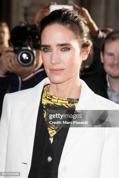 Actress Jennifer Connelly attends the 'Louis Vuitton' fashion show at Louvre Pyramid on October 3, 2017 in Paris, France.