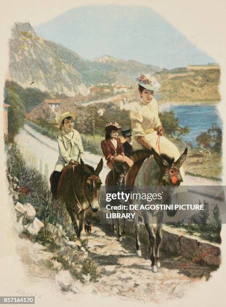 Mule riding on the Riviera, watercolor by Emil Rosenstand , woodcut by Richard Bong from Moderne Kunst , illustrated magazine published by Richard...
