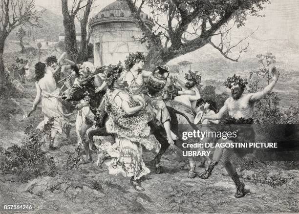 Bacchanal, painting by Henryk Siemiradzki , woodcut by P Fruehauf from Moderne Kunst , illustrated magazine published by Richard Bong, 1892-1893,...