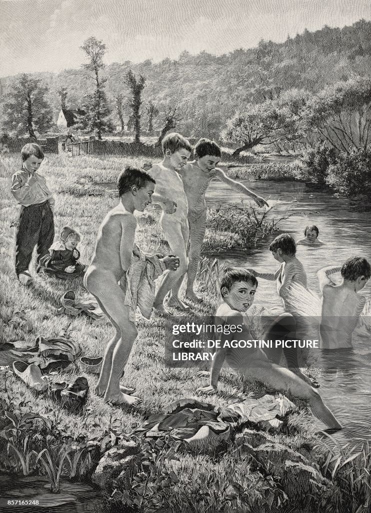 Summer joy (Children bathing in a river)