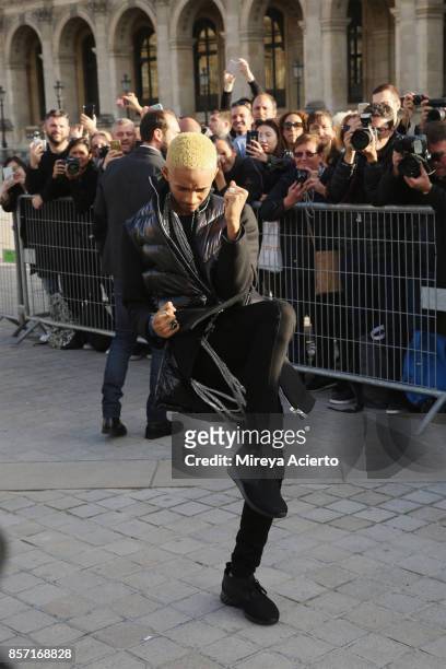 Actor, Jaden Smith, attends the Louis Vuitton show as part of the Paris Fashion Week Womenswear Spring/Summer 2018 on October 3, 2017 in Paris,...