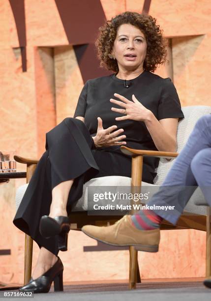 Chairman of Universal Pictures Donna Langley speaks onstage during Vanity Fair New Establishment Summit at Wallis Annenberg Center for the Performing...
