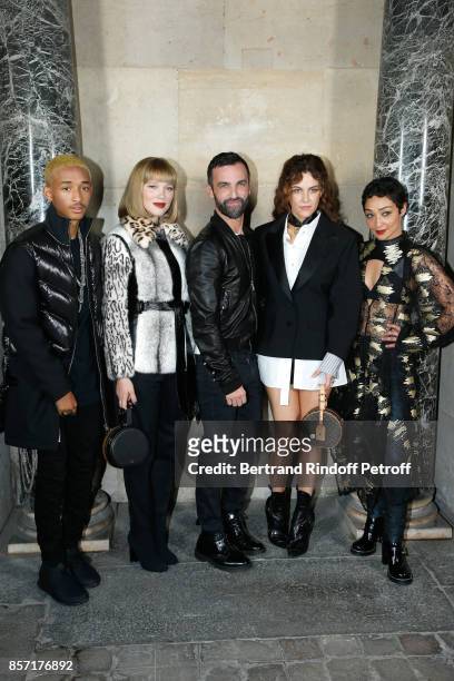 Jaden Smith, Lea Seydoux, stylist Nicolas Ghesquiere, Riley Keough and Ruth Negga pose after the Louis Vuitton show as part of the Paris Fashion Week...