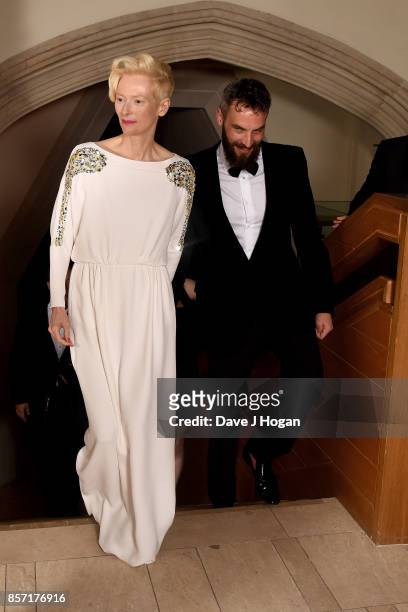 Tilda Swinton and Sandro Kopp attend the BFI Luminous Fundraising Gala at The Guildhall on October 3, 2017 in London, England.