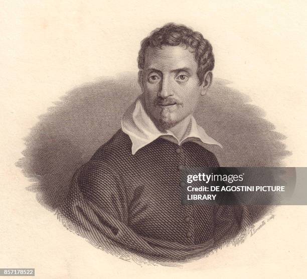 Portrait of the Italian painter Domenico Zampieri also known as Domenichino , copper engraving by A Locatelli, from Iconografia italiana degli uomini...