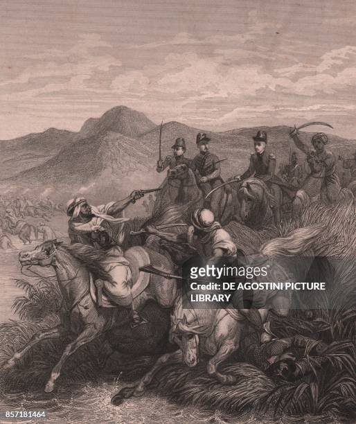 The Battle of Affroun, April 27 Algeria, steel engraving on china paper, 18x15 cm, from Galerie Historique de Versailles, Histoire de France, Charles...