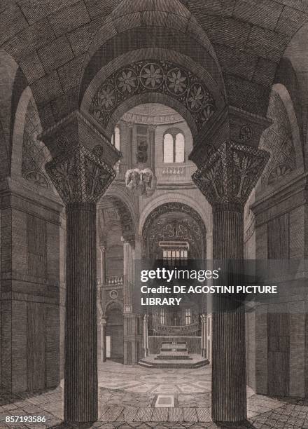 Interior of the San Vitale Basilica, Ravenna, Emilia-Romagna, Italy, steel engraving, ca 13x18 cm, from L'Italia, la Sicilia, le isole Eolie, l'isola...