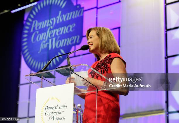 Emcee Monica Malpass speaks during Pennsylvania Conference For Women 2017 at Pennsylvania Convention Center on October 3, 2017 in Philadelphia,...