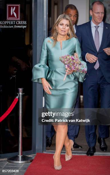 Queen Maxima of The Netherlands attends the King Willem I lecture at Koppert Cress on October 3, 2017 in Westland, Netherlands. Queen Maxima is...