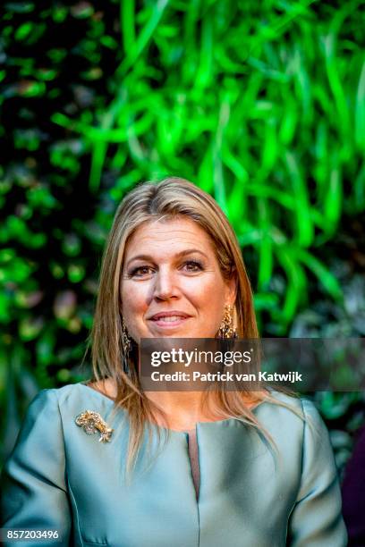 Queen Maxima of The Netherlands attends the King Willem I lecture at Koppert Cress on October 3, 2017 in Westland, Netherlands. Queen Maxima is...