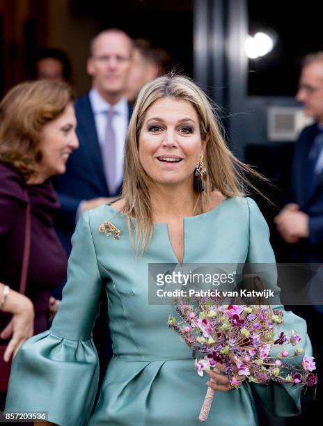 Queen Maxima of The Netherlands attends the King Willem I lecture at Koppert Cress on October 3, 2017 in Westland, Netherlands. Queen Maxima is...