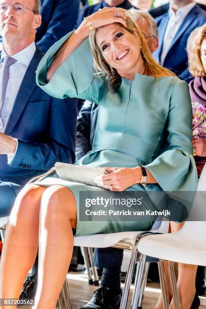 Queen Maxima of The Netherlands attends the King Willem I lecture at Koppert Cress on October 3, 2017 in Westland, Netherlands. Queen Maxima is...